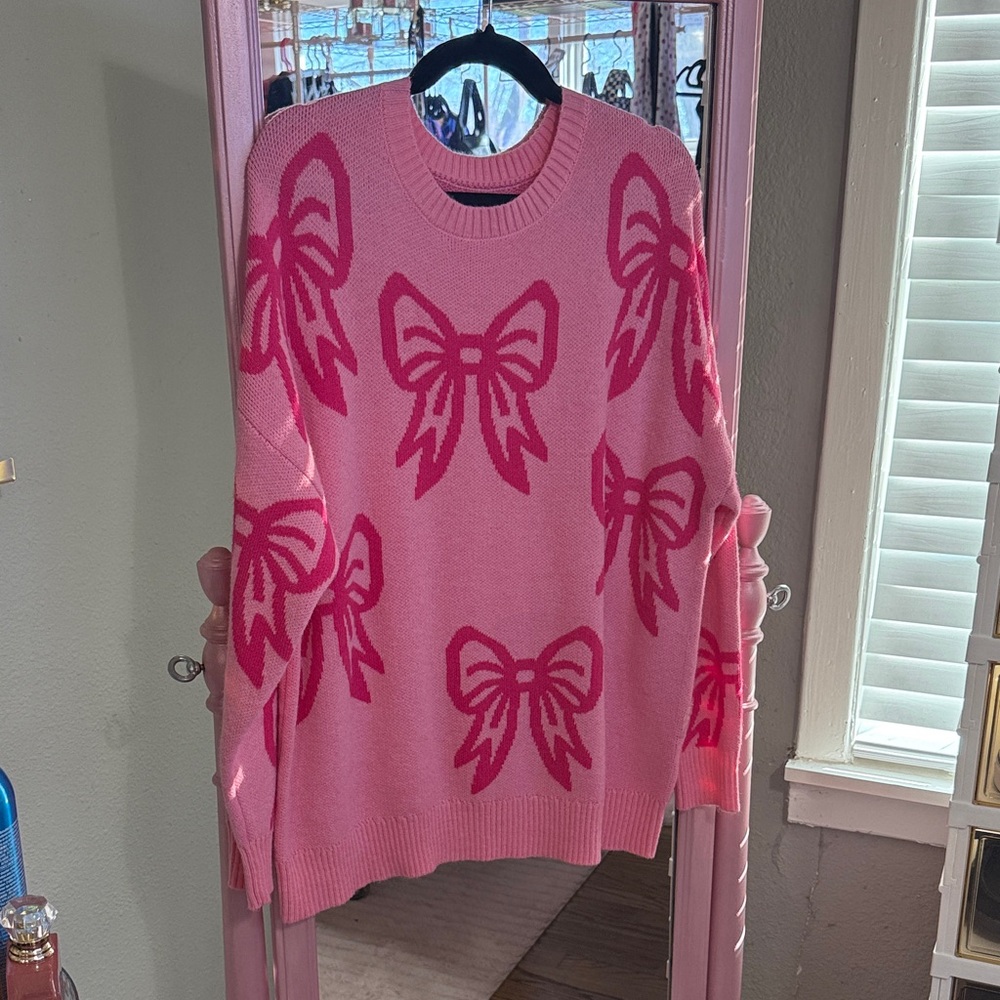Super Cute Oversized Pink on Pink Bow Sweater